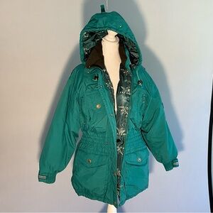 Fat Goose Down Puffer Jacket Teal Hooded Goose Down Winter Coat Vintage